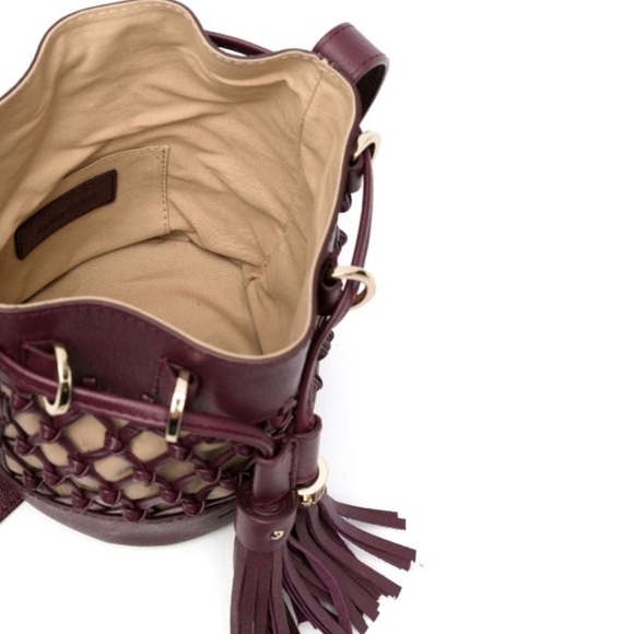 See by Chloé logo-debossed leather bucket bag. Burgundy and tan. New w/o tags - Picture 5 of 9